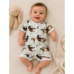 Milkbarn Organic Cotton Shortalls Green Goats NEW Baby 6-12 Months